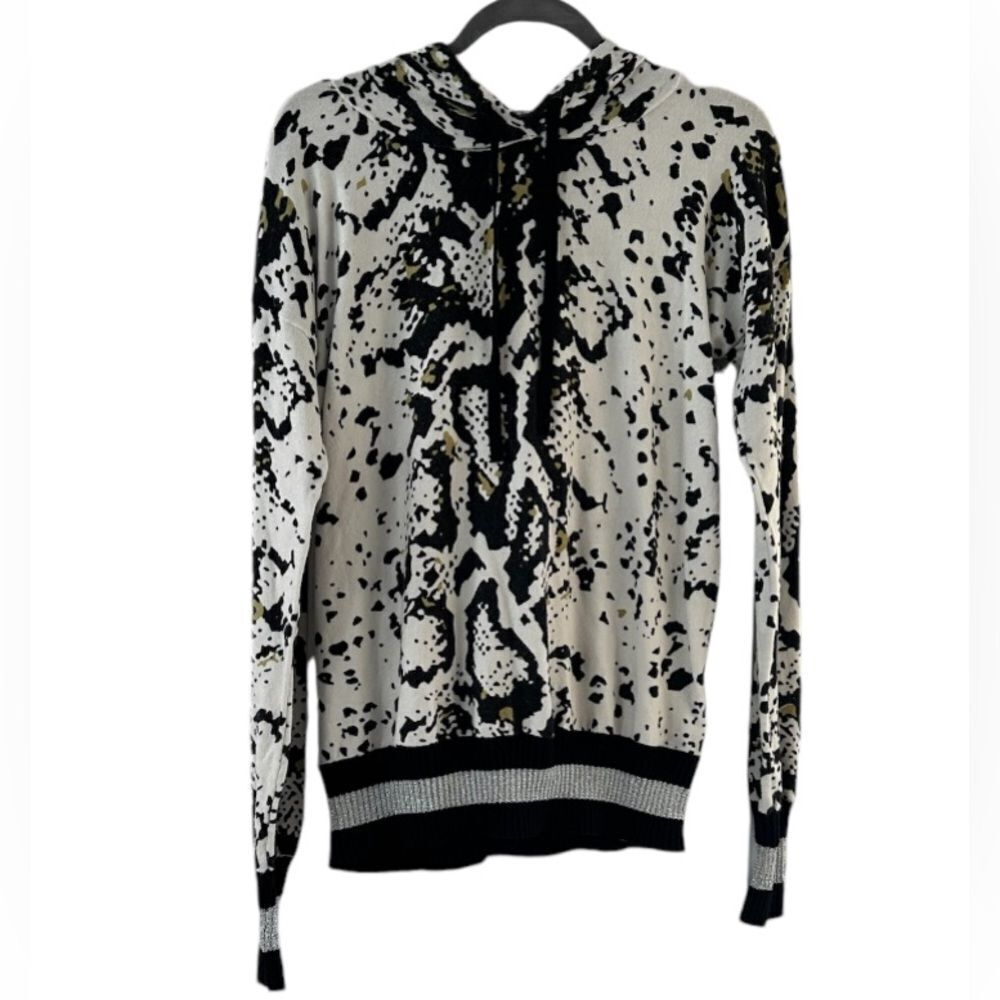 Central Park West Black White Silver Hooded Sweater Size Small
